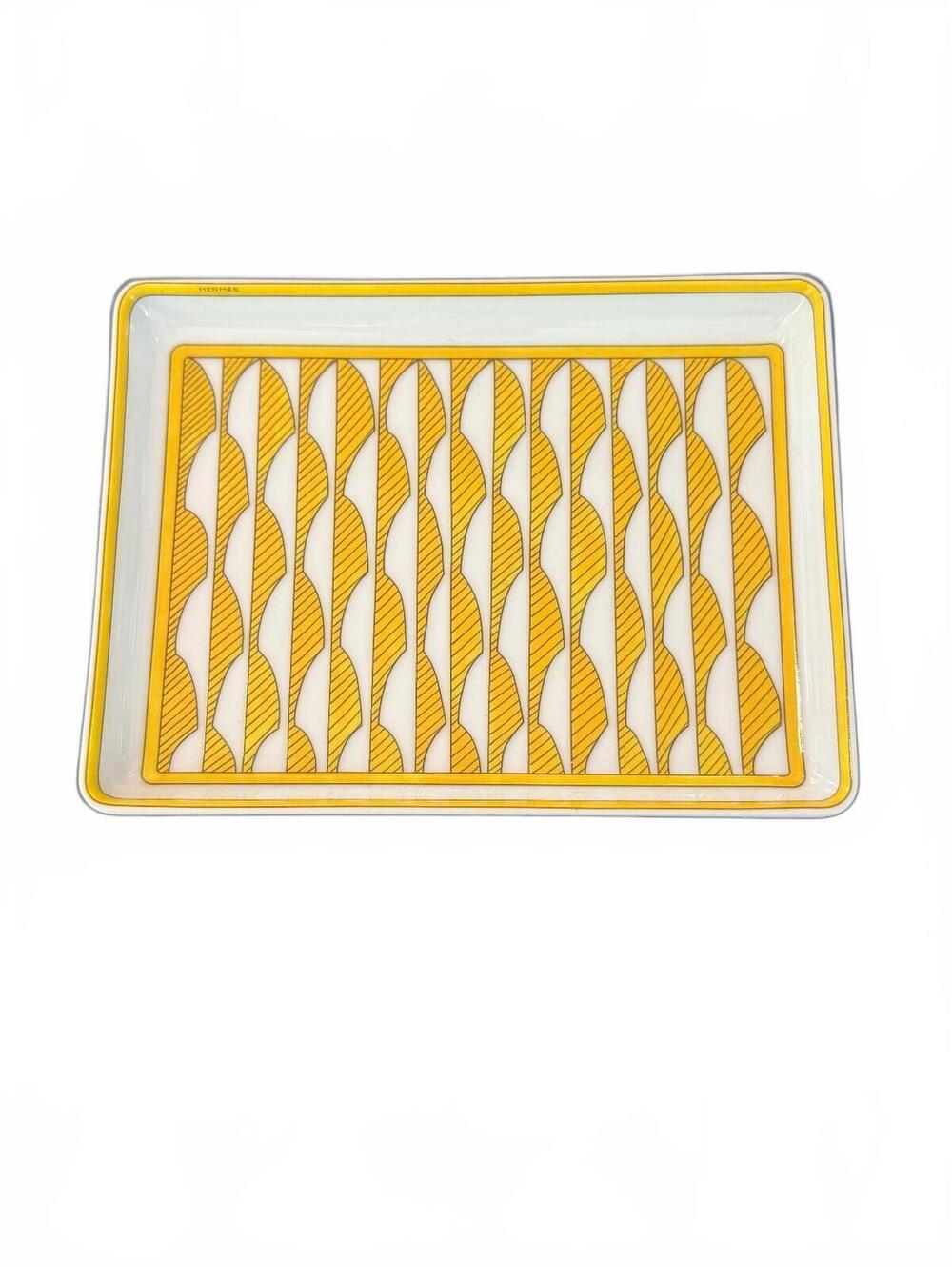 Hermès Paris Porcelain Catchall Tray Yellow White‎
